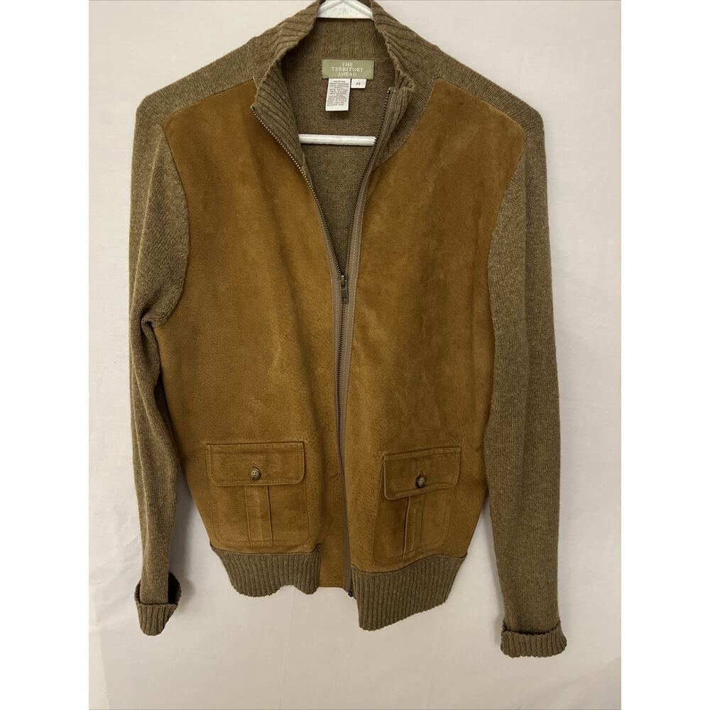 The Territory Ahead Leather Knit Sweater Jacket Women’s Medium Brown Full-Zip